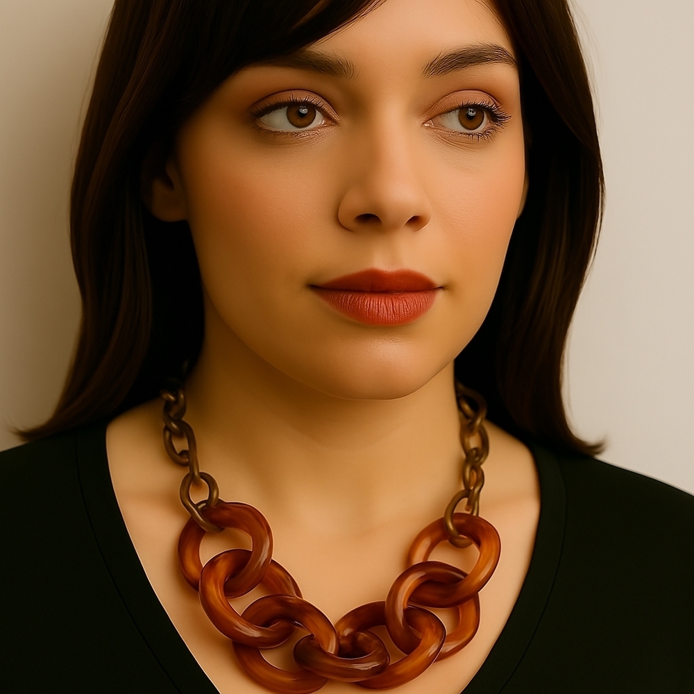 Amber Tortoiseshell Resin Chain Necklace – Chunky Statement Collar for Women